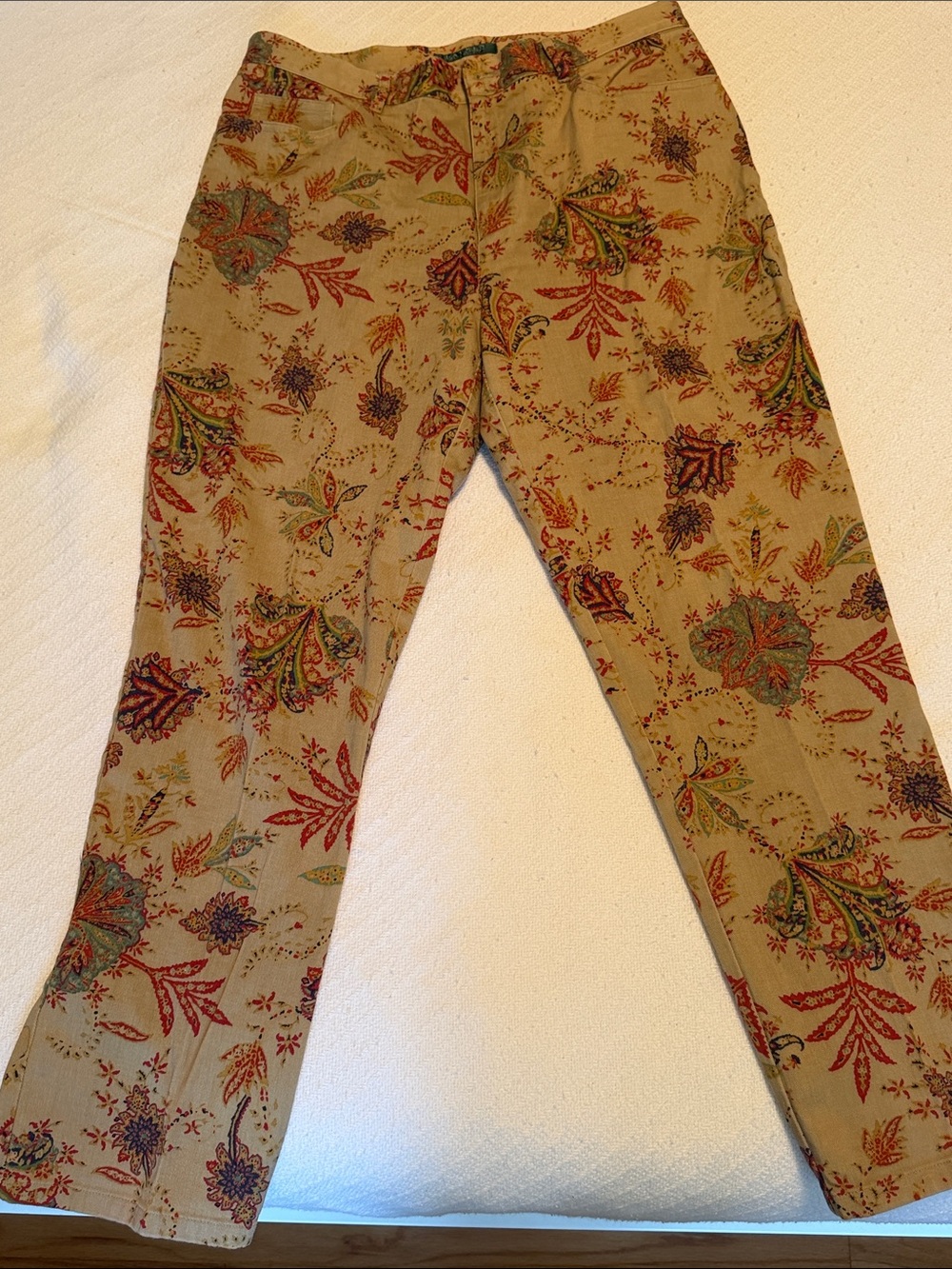 Ralph Lauren Tan Paisley-Print Chinos with Multicolor Accents Petite